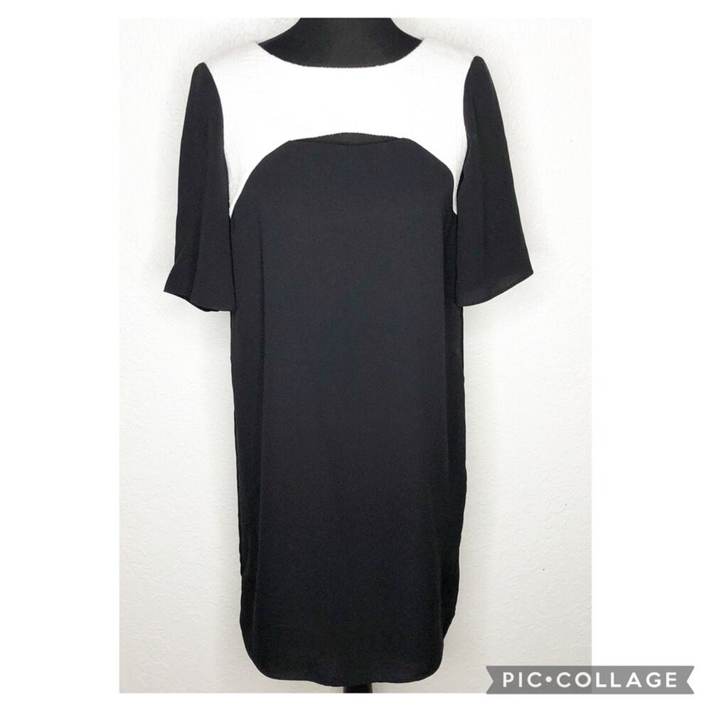 Tibi black‎ white color block shift dress size 6